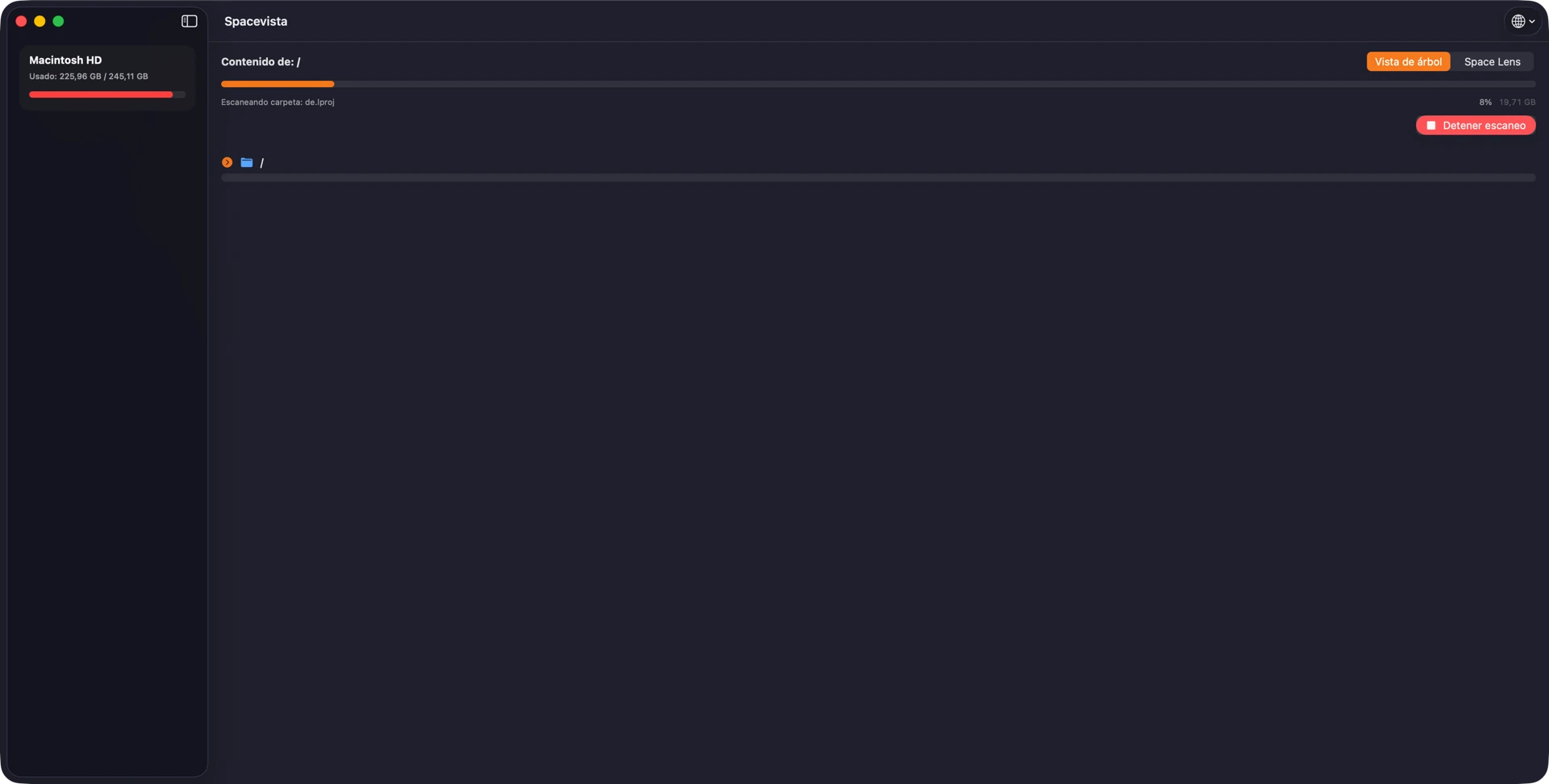 Spacevista scanning a volume with a live progress bar